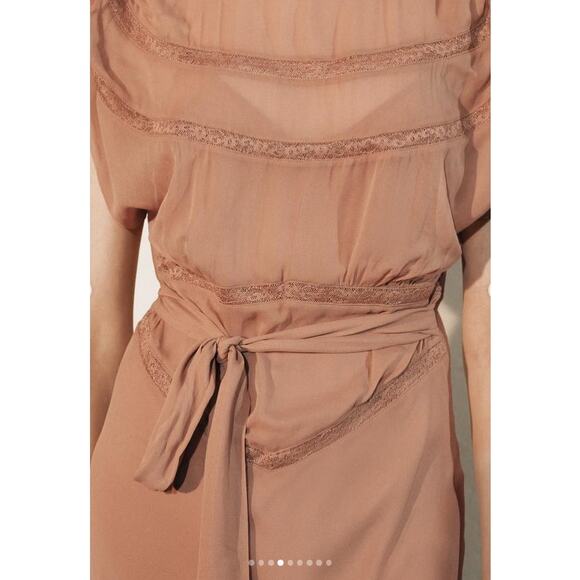 ZARA 2025 Collection | NEW Tan Lace Slip Midi Dress Medium Dainty Coquette Fem - Picture 3 of 12